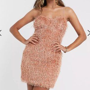 NEW WITH TAGS | ASOS DESIGN faux feather cupped strappy mini dress